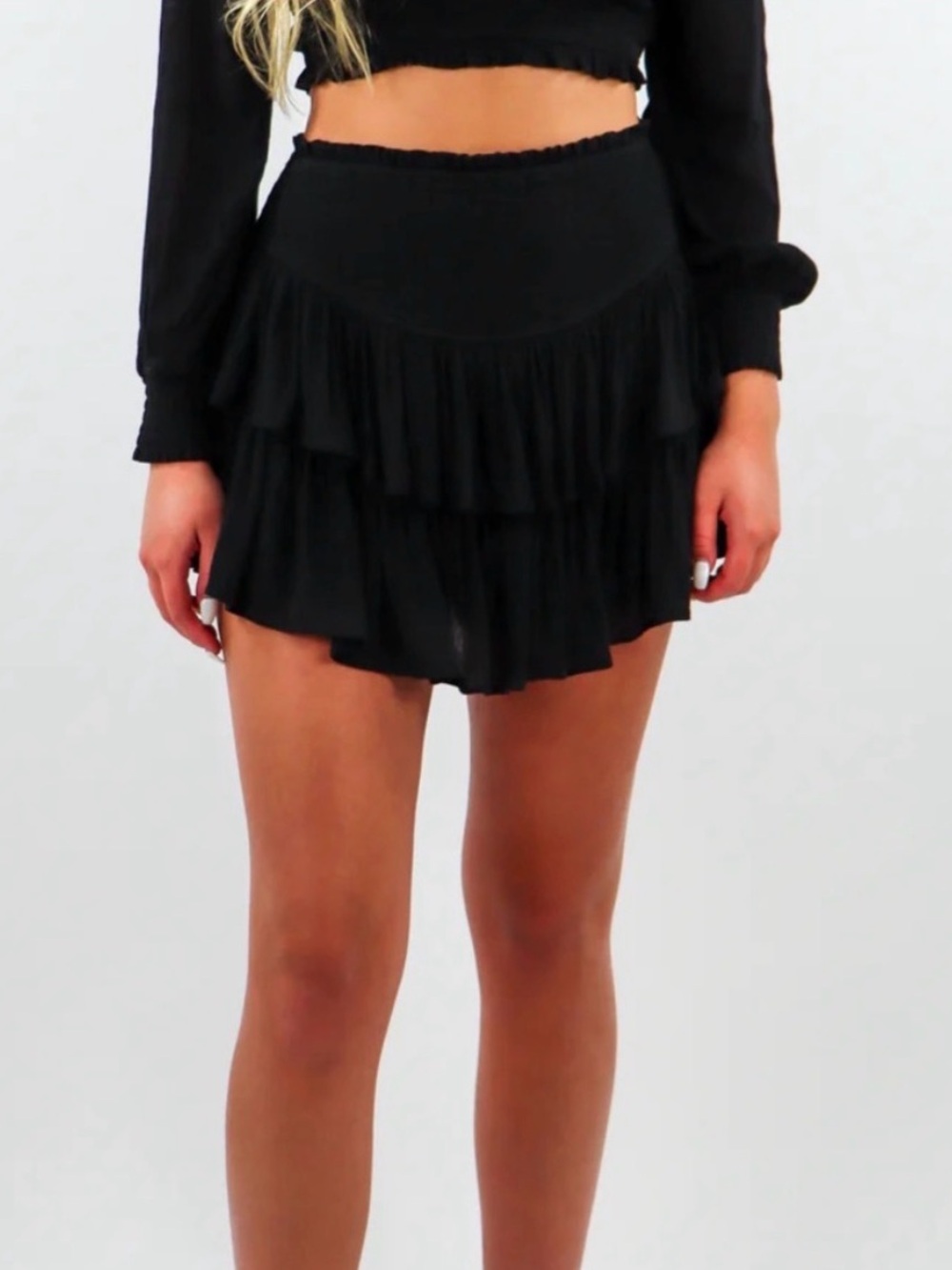 Rock n Rags Black Tiered Ruffle Mini Skort size S